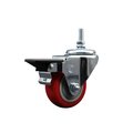 Service Caster 3 Inch Red Polyurethane 38 Inch Threaded Stem Caster with Brake SCC-TS20S314-PPUB-RED-PLB-381615